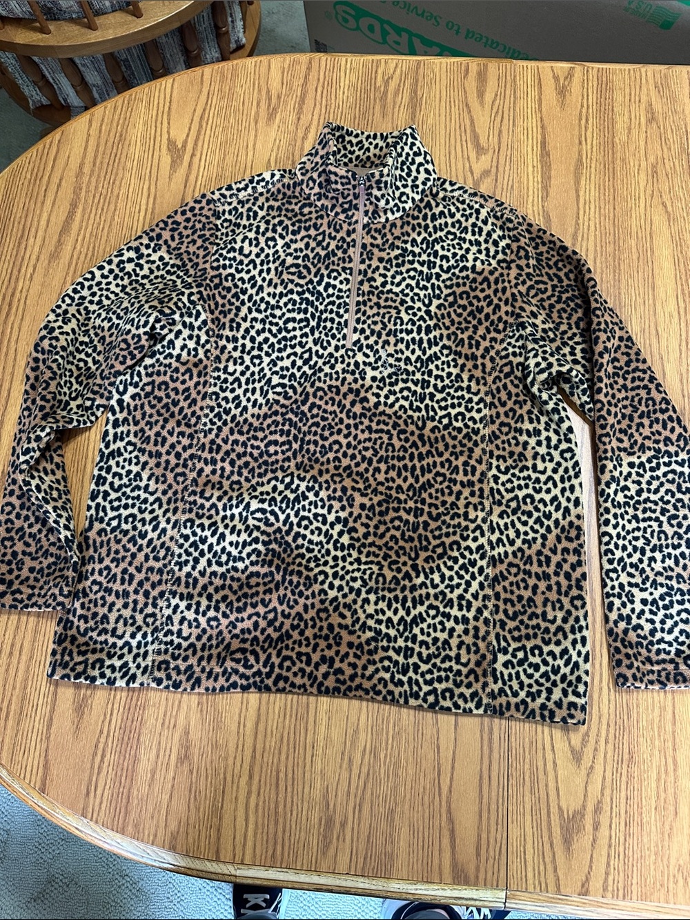 Lands' End Leopard Print Quarter-Zip Teddy Jacket - Brown & Black
